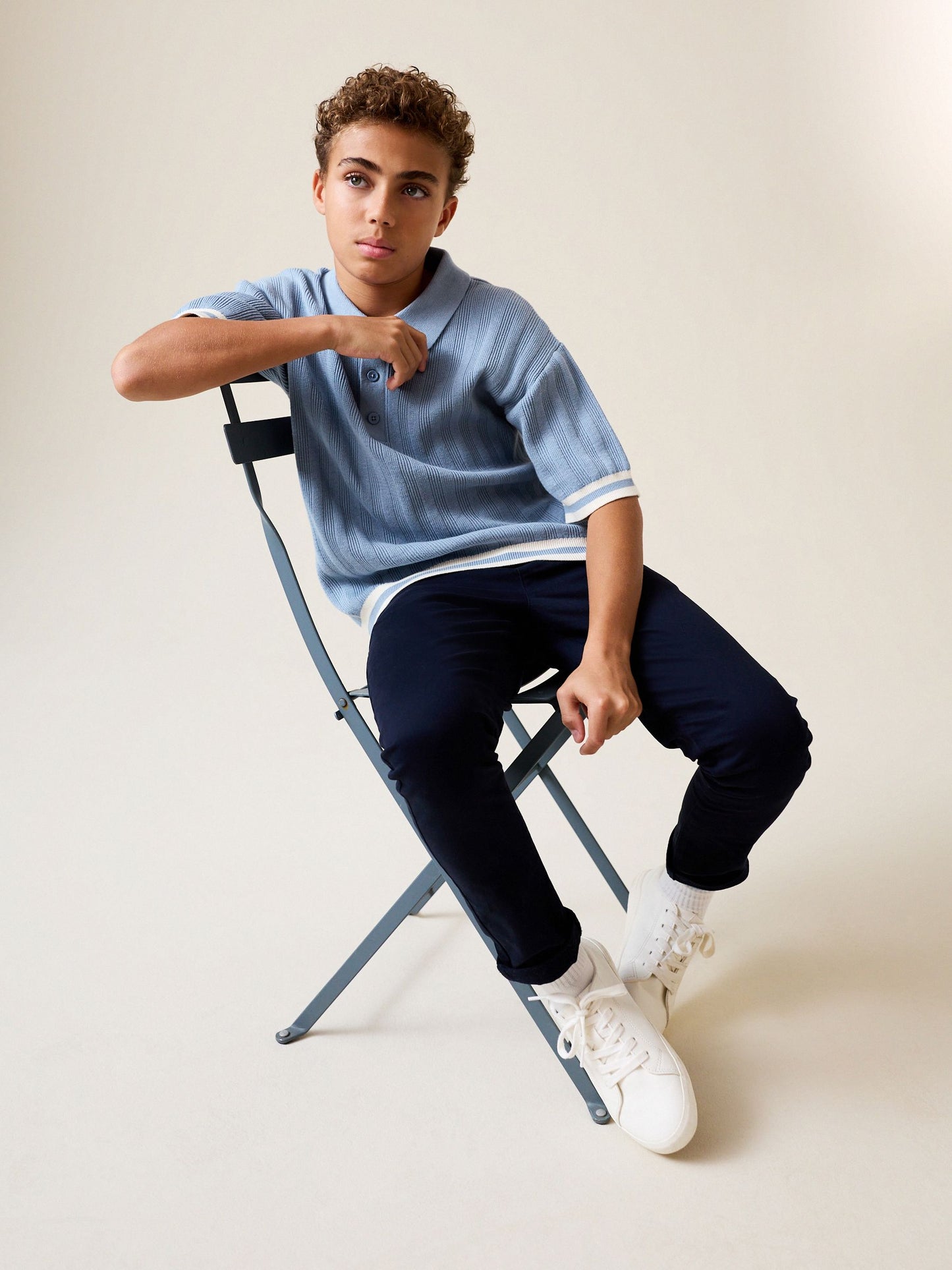 Dsiney Kidz - Blue Button Neck Knitted Polo Shirt (3-16yrs) image 2