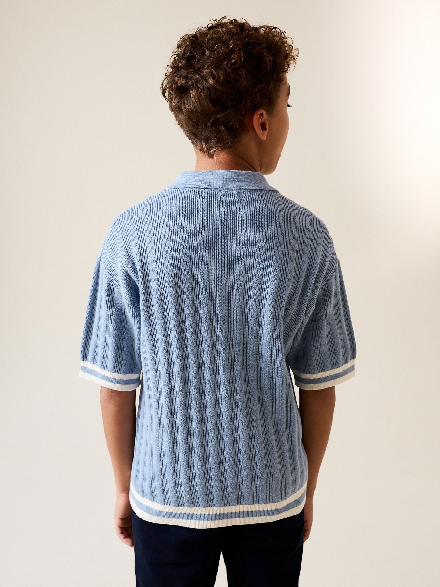 Dsiney Kidz - Blue Button Neck Knitted Polo Shirt (3-16yrs) image 3