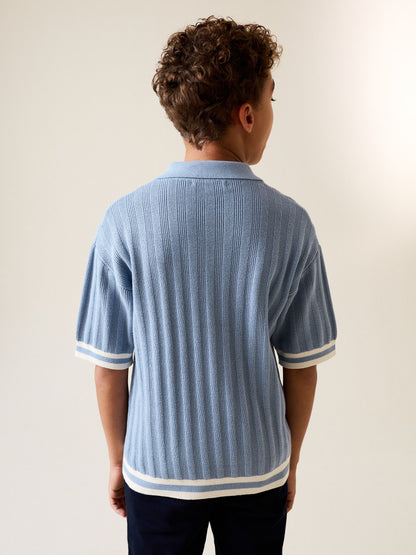 Dsiney Kidz - Blue Button Neck Knitted Polo Shirt (3-16yrs) image 3