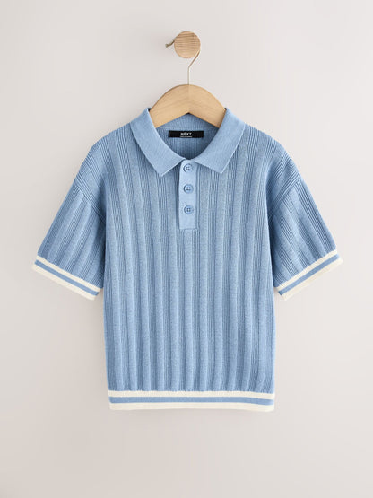 Dsiney Kidz - Blue Button Neck Knitted Polo Shirt (3-16yrs) image 4