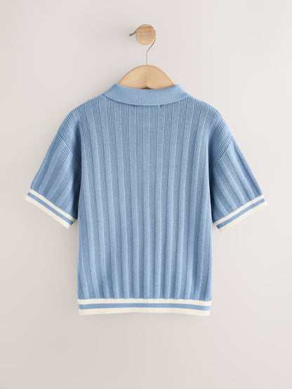 Dsiney Kidz - Blue Button Neck Knitted Polo Shirt (3-16yrs) image 5