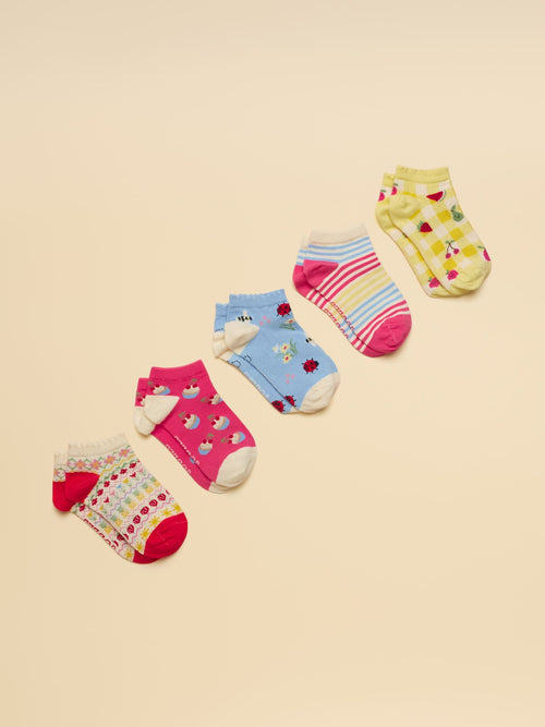 Joules Kids' Rilla Pink Yellow 5 Pack Socks image 1