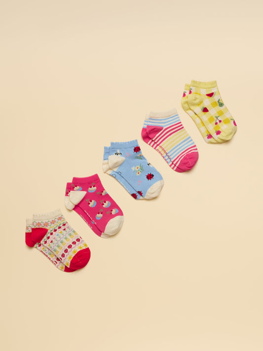Joules Kids' Rilla Pink Yellow 5 Pack Socks image 1