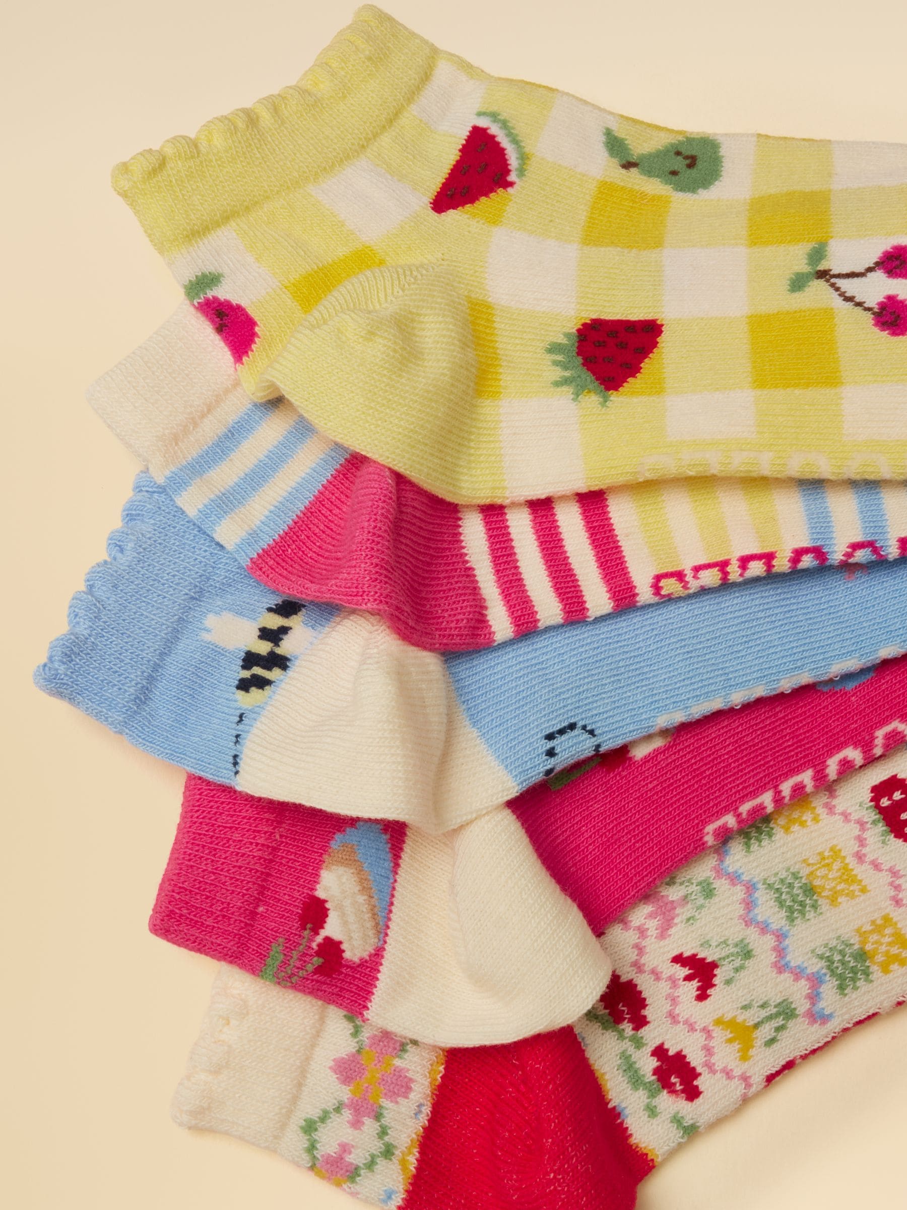 Joules Kids' Rilla Pink Yellow 5 Pack Socks image 2