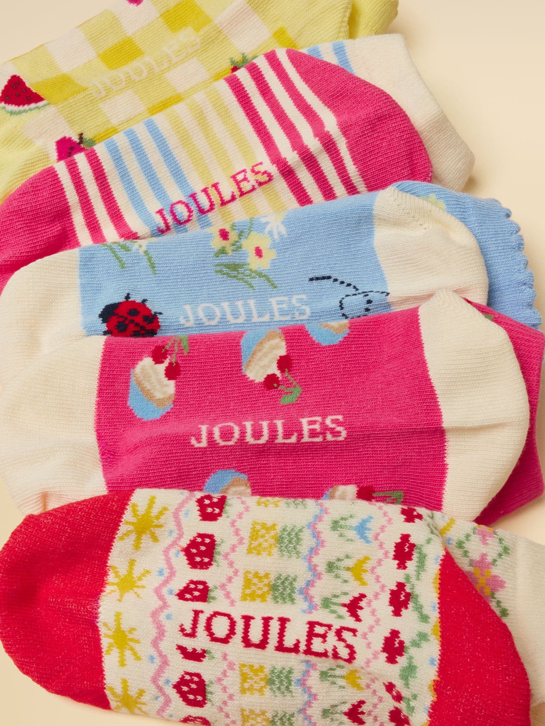 Joules Kids' Rilla Pink Yellow 5 Pack Socks image 3