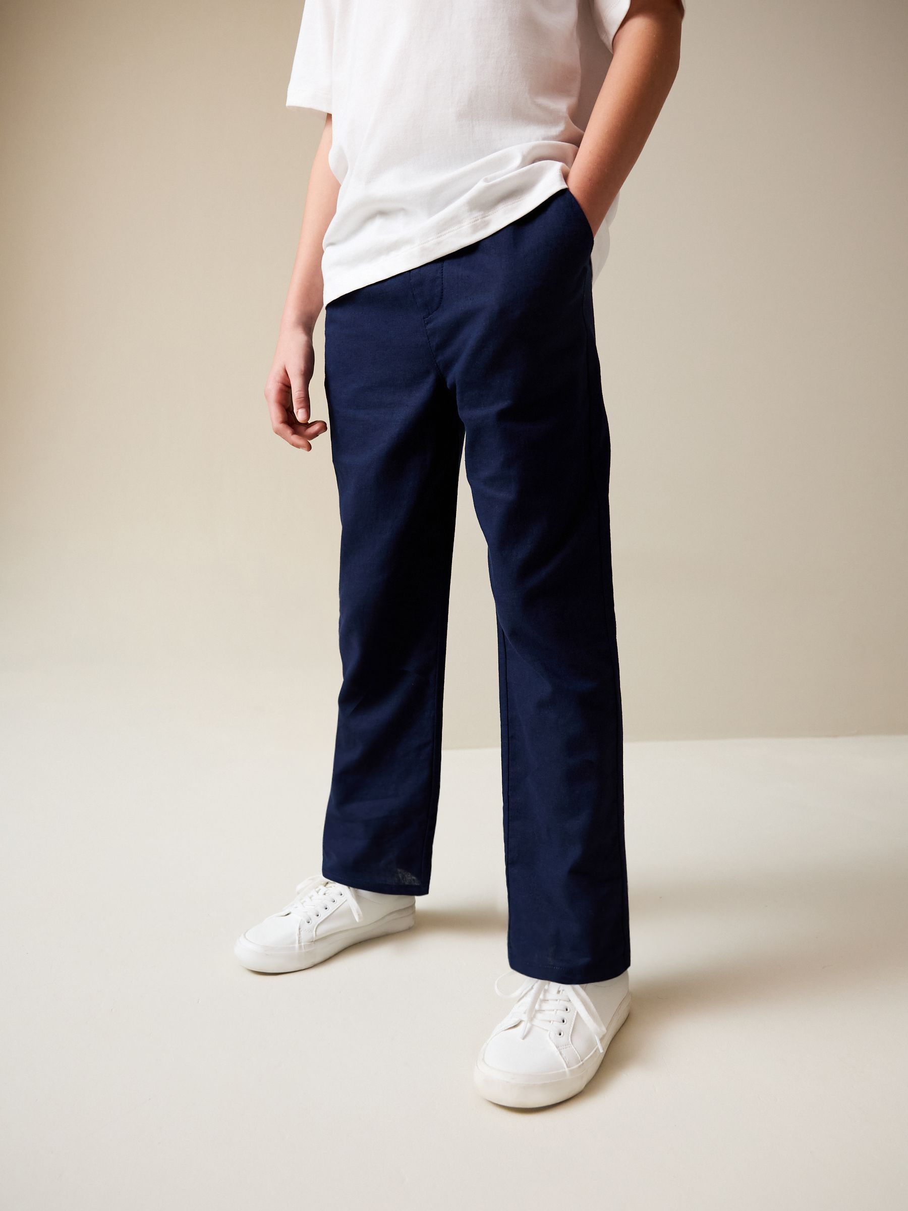 Dsiney Kidz - Navy Linen Blend Pull On Trousers (3-16yrs) image 1