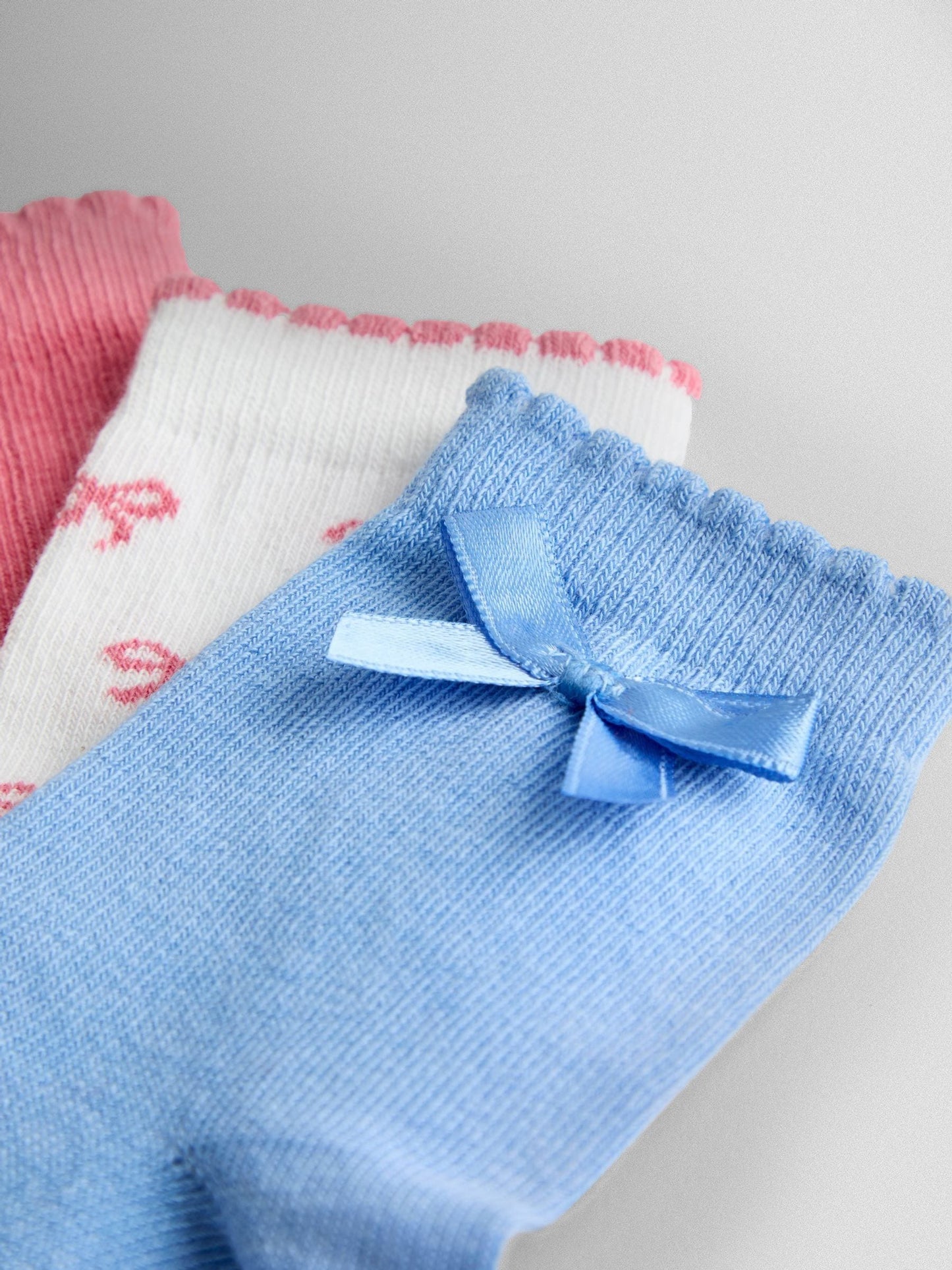 JoJo Maman Bébé Pink Bow 3-Pack Socks image 2