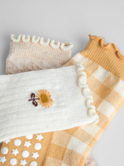JoJo Maman Bébé Mustard Sunflower 3-Pack Socks image 2