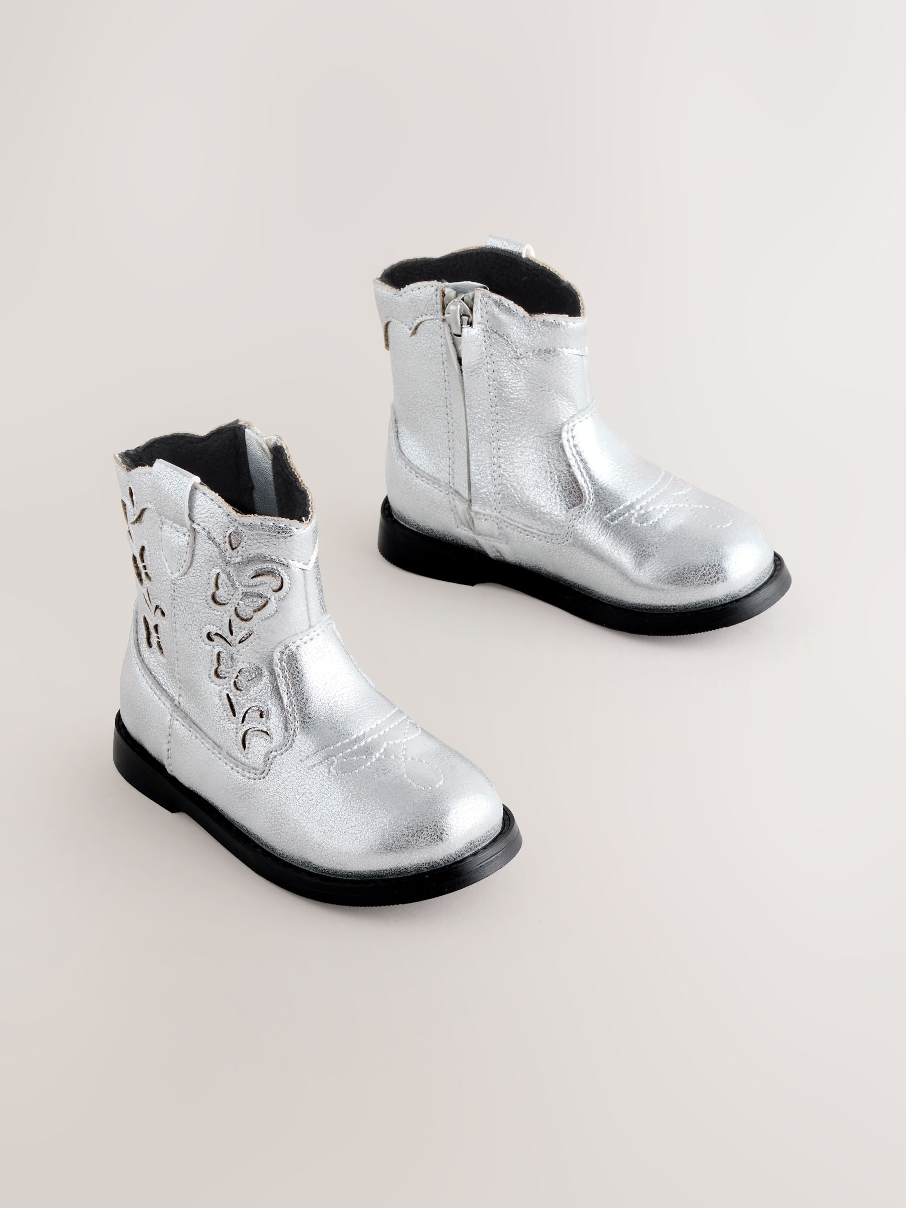 Silver Metallic Western Cowboy Ankle Boots image 2