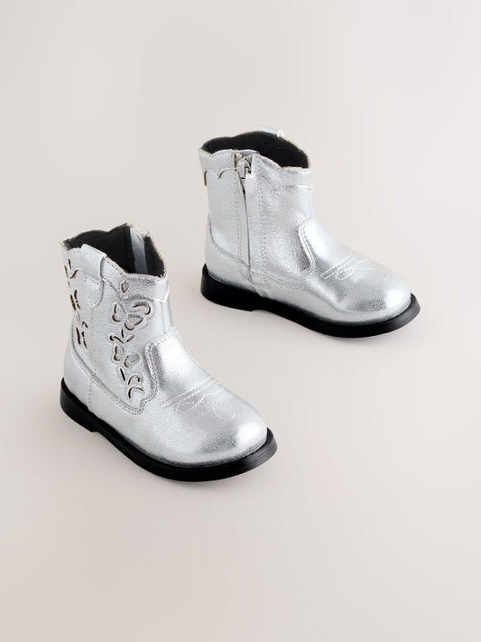 Silver Metallic Western Cowboy Ankle Boots image 2