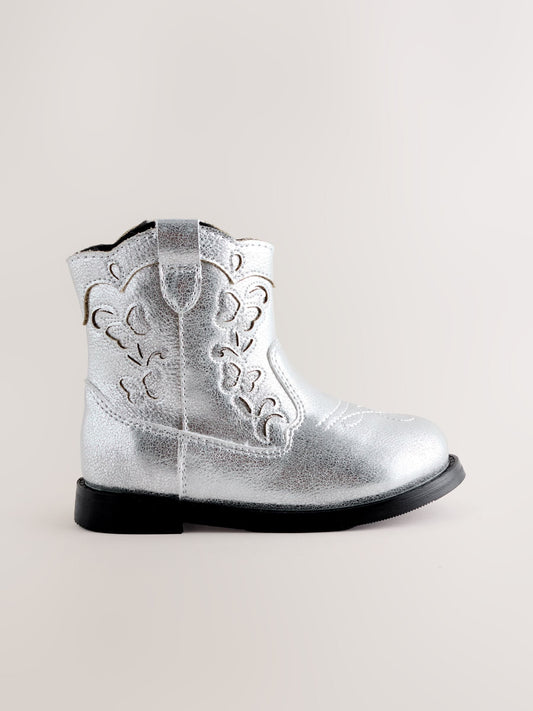 Silver Metallic Western Cowboy Ankle Boots image 2