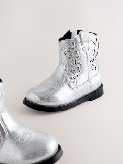 Silver Metallic Western Cowboy Ankle Boots image 5