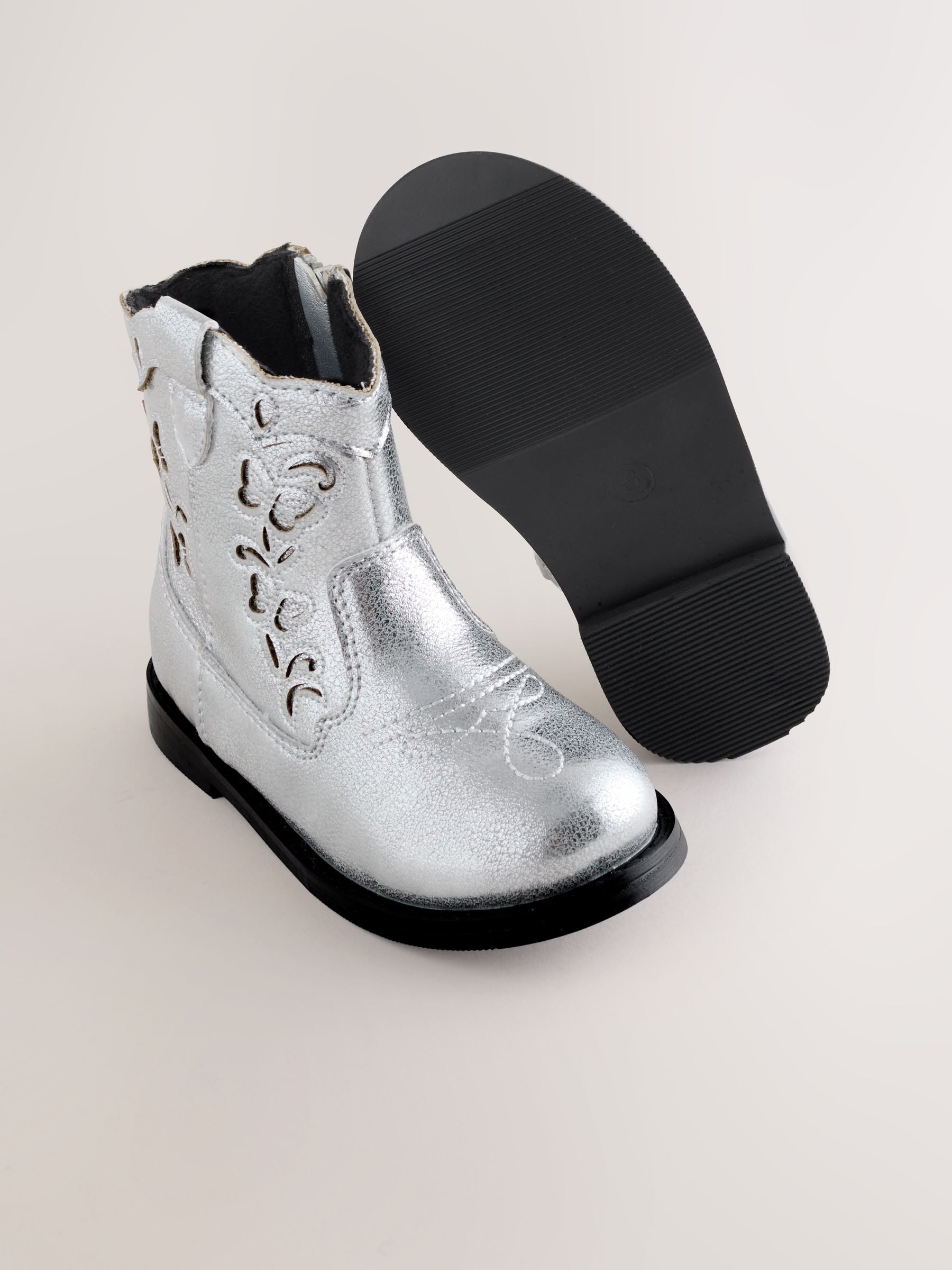Silver Metallic Western Cowboy Ankle Boots image 6