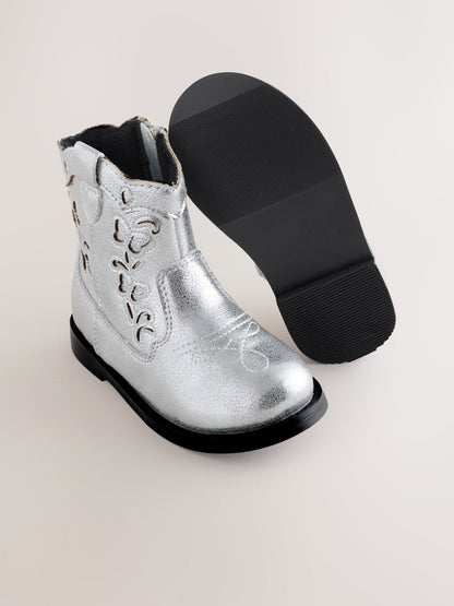 Silver Metallic Western Cowboy Ankle Boots image 6