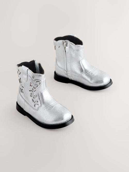 Silver Metallic Western Cowboy Ankle Boots image 1