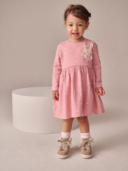 Pink Bunny Long Sleeve Embellished Dress (3mths-7yrs)