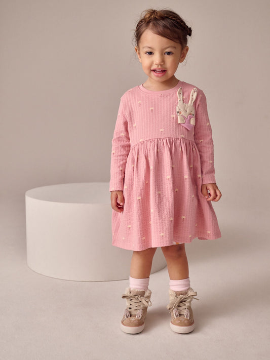 Pink Bunny Long Sleeve Embellished Dress (3mths-7yrs)