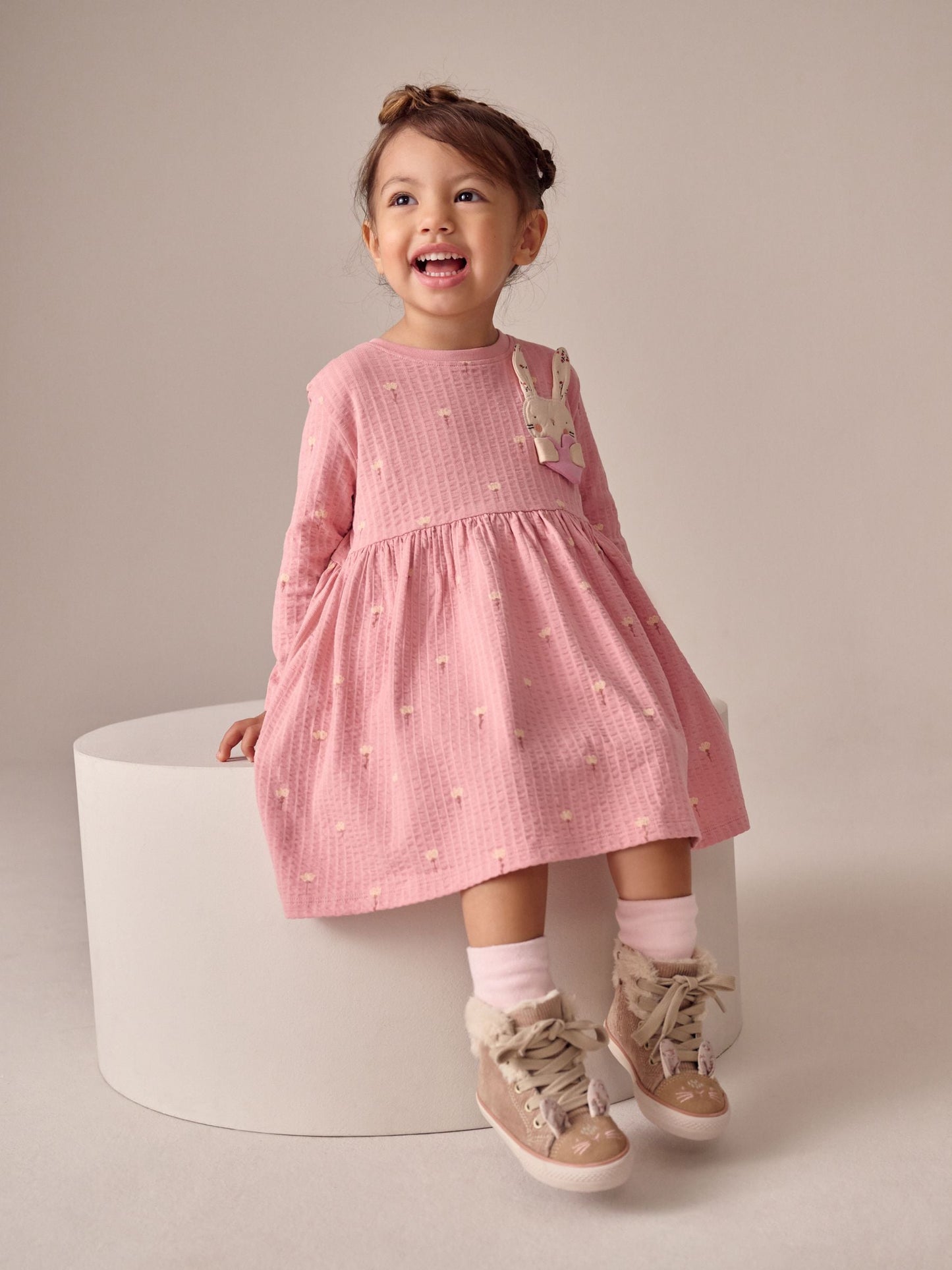 Pink Bunny Long Sleeve Embellished Dress (3mths-7yrs)