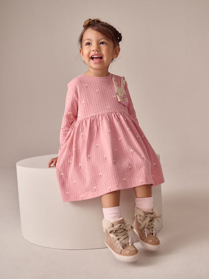 Pink Bunny Long Sleeve Embellished Dress (3mths-7yrs)
