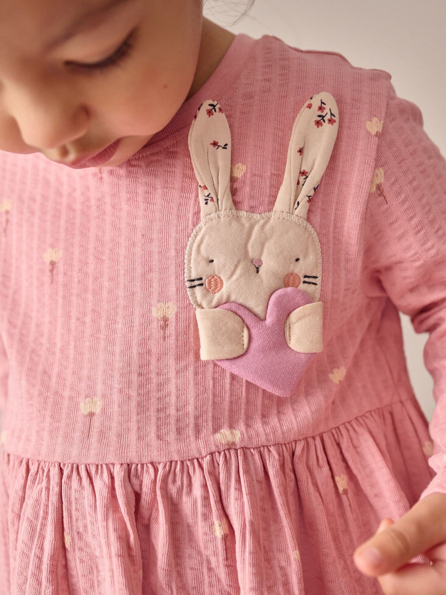 Pink Bunny Long Sleeve Embellished Dress (3mths-7yrs)