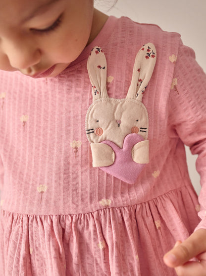 Pink Bunny Long Sleeve Embellished Dress (3mths-7yrs)