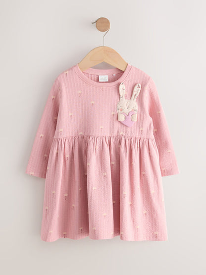 Pink Bunny Long Sleeve Embellished Dress (3mths-7yrs)