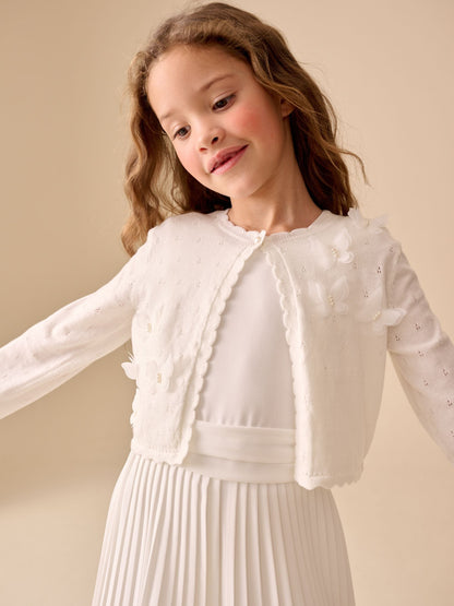 Dsiney Kidz - White Occasion Bridesmaid Knitted Butterfly Pointelle Cardigan Shrug (3-16yrs) image 1