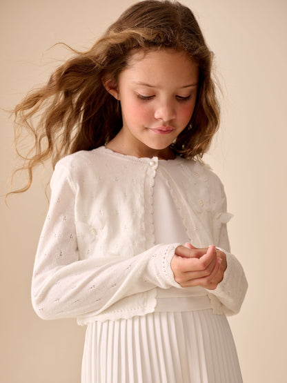 Dsiney Kidz - White Occasion Bridesmaid Knitted Butterfly Pointelle Cardigan Shrug (3-16yrs) image 2