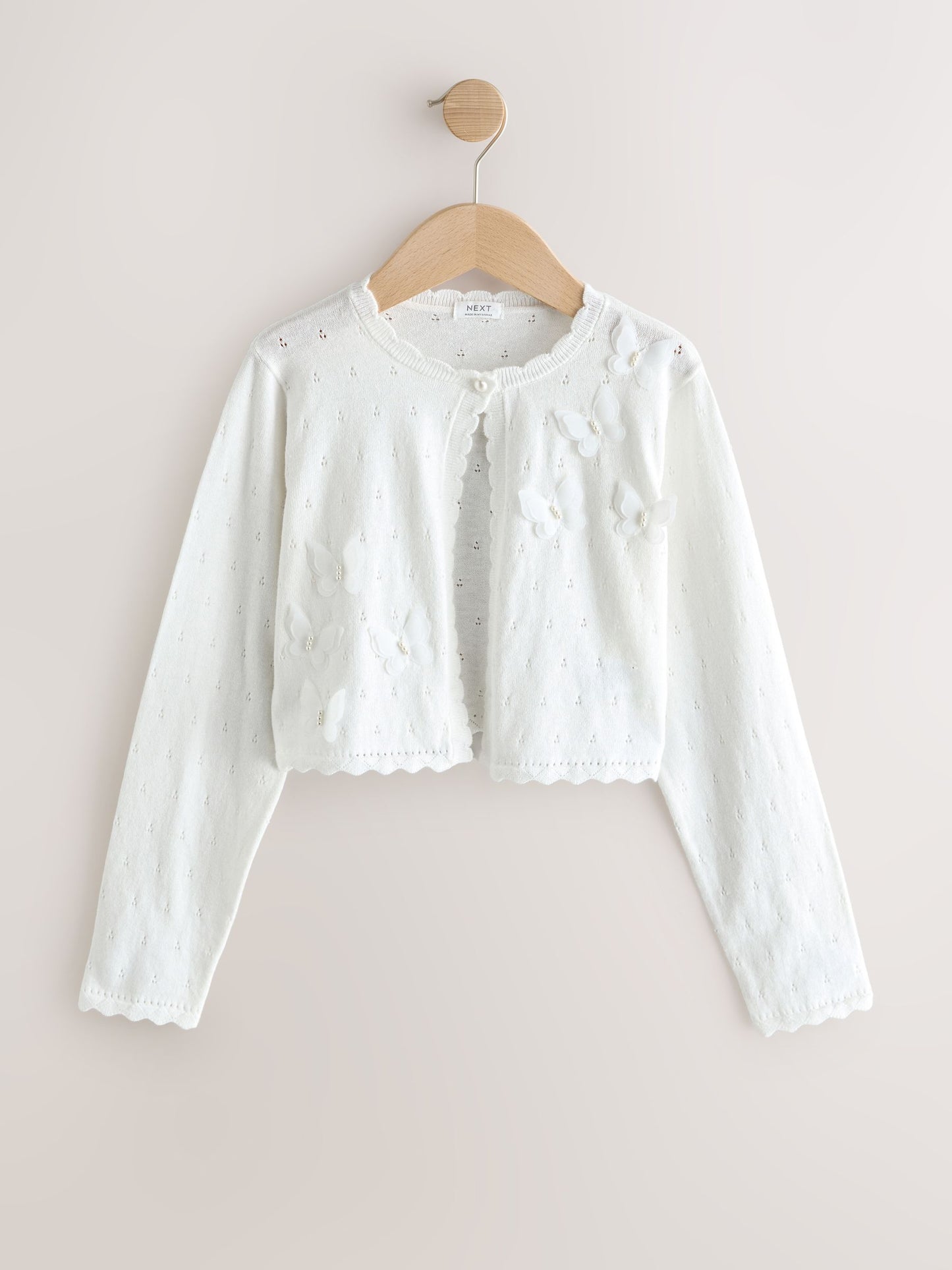 Dsiney Kidz - White Occasion Bridesmaid Knitted Butterfly Pointelle Cardigan Shrug (3-16yrs) image 5