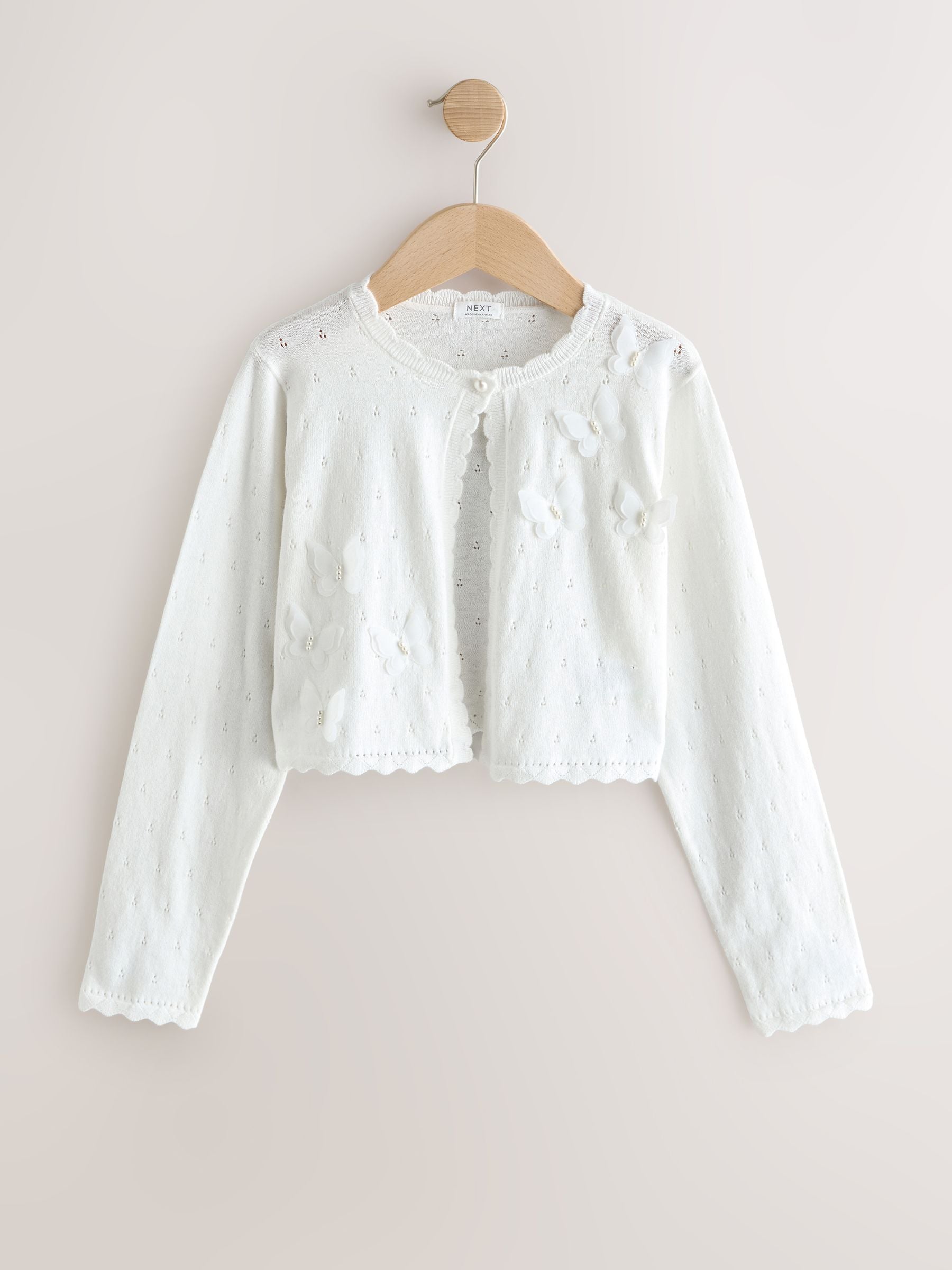 Dsiney Kidz - White Occasion Bridesmaid Knitted Butterfly Pointelle Cardigan Shrug (3-16yrs) image 5