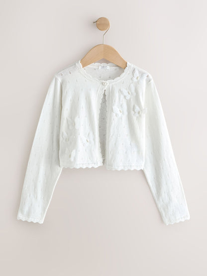 Dsiney Kidz - White Occasion Bridesmaid Knitted Butterfly Pointelle Cardigan Shrug (3-16yrs) image 5