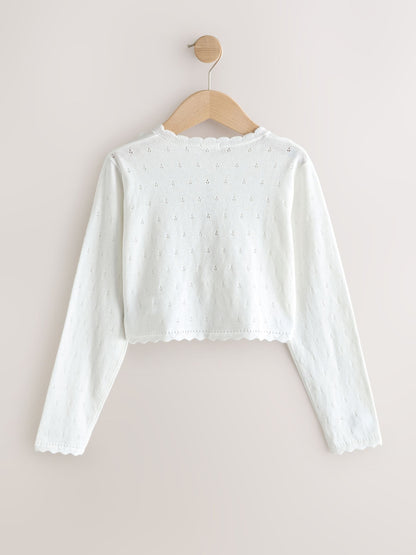 Dsiney Kidz - White Occasion Bridesmaid Knitted Butterfly Pointelle Cardigan Shrug (3-16yrs) image 6