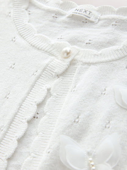 Dsiney Kidz - White Occasion Bridesmaid Knitted Butterfly Pointelle Cardigan Shrug (3-16yrs) image 7