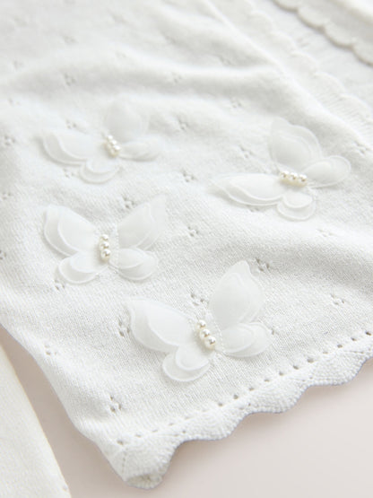 Dsiney Kidz - White Occasion Bridesmaid Knitted Butterfly Pointelle Cardigan Shrug (3-16yrs) image 8