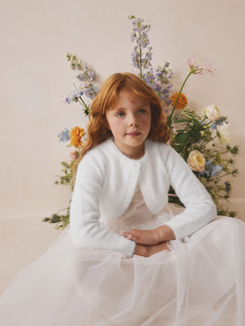 Dsiney Kidz - White Occasion Bridesmaid Knitted Fluffy Cardigan Shrug (12mths-16yrs) image 1