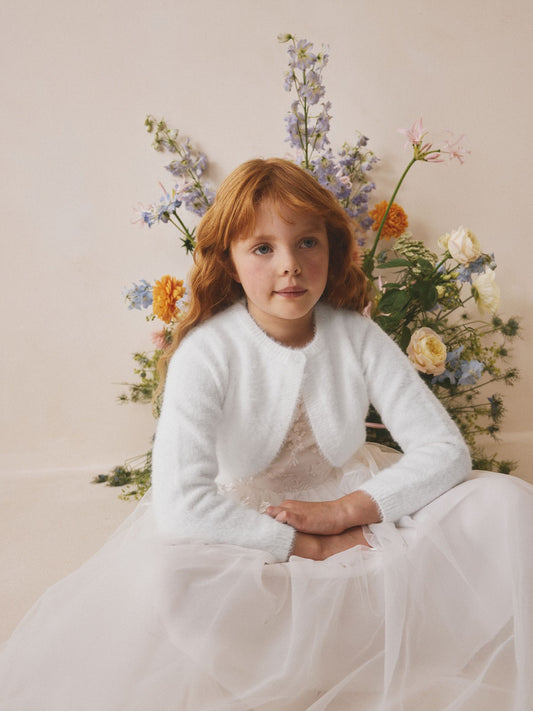 Dsiney Kidz - White Occasion Bridesmaid Knitted Fluffy Cardigan Shrug (12mths-16yrs) image 1