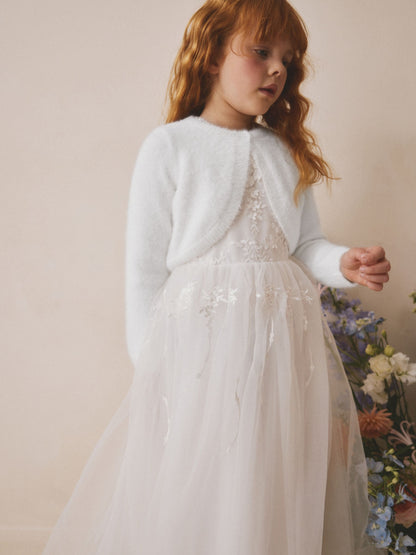 Dsiney Kidz - White Occasion Bridesmaid Knitted Fluffy Cardigan Shrug (12mths-16yrs) image 2