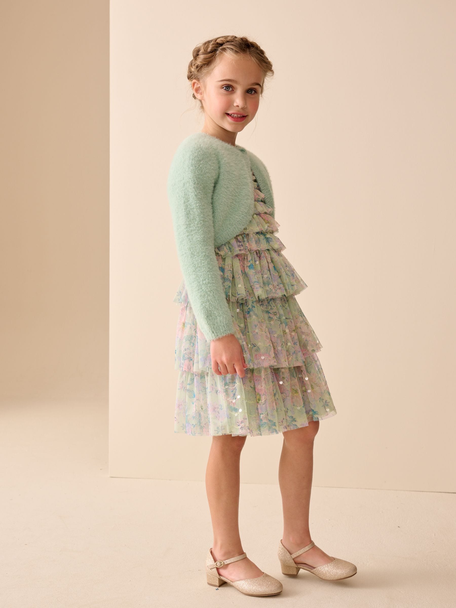 Dsiney Kidz - Teal Occasion Bridesmaid Knitted Fluffy Cardigan Shrug (12mths-16yrs) image 1