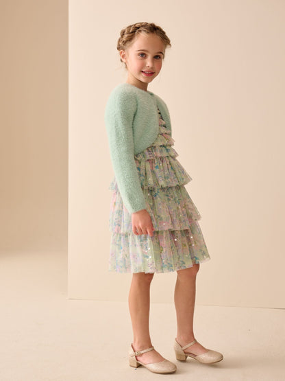 Dsiney Kidz - Teal Occasion Bridesmaid Knitted Fluffy Cardigan Shrug (12mths-16yrs) image 1
