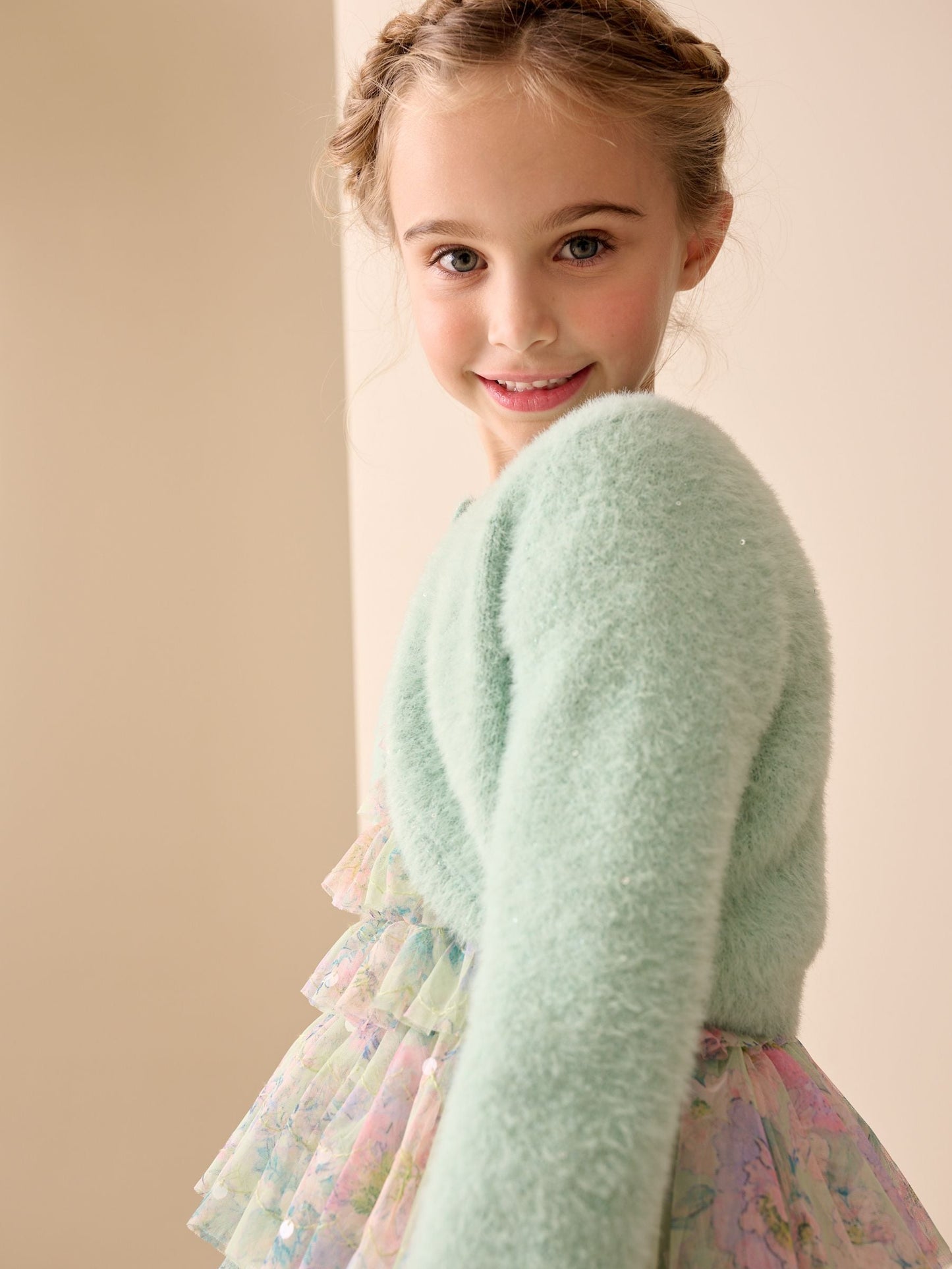 Dsiney Kidz - Teal Occasion Bridesmaid Knitted Fluffy Cardigan Shrug (12mths-16yrs) image 2