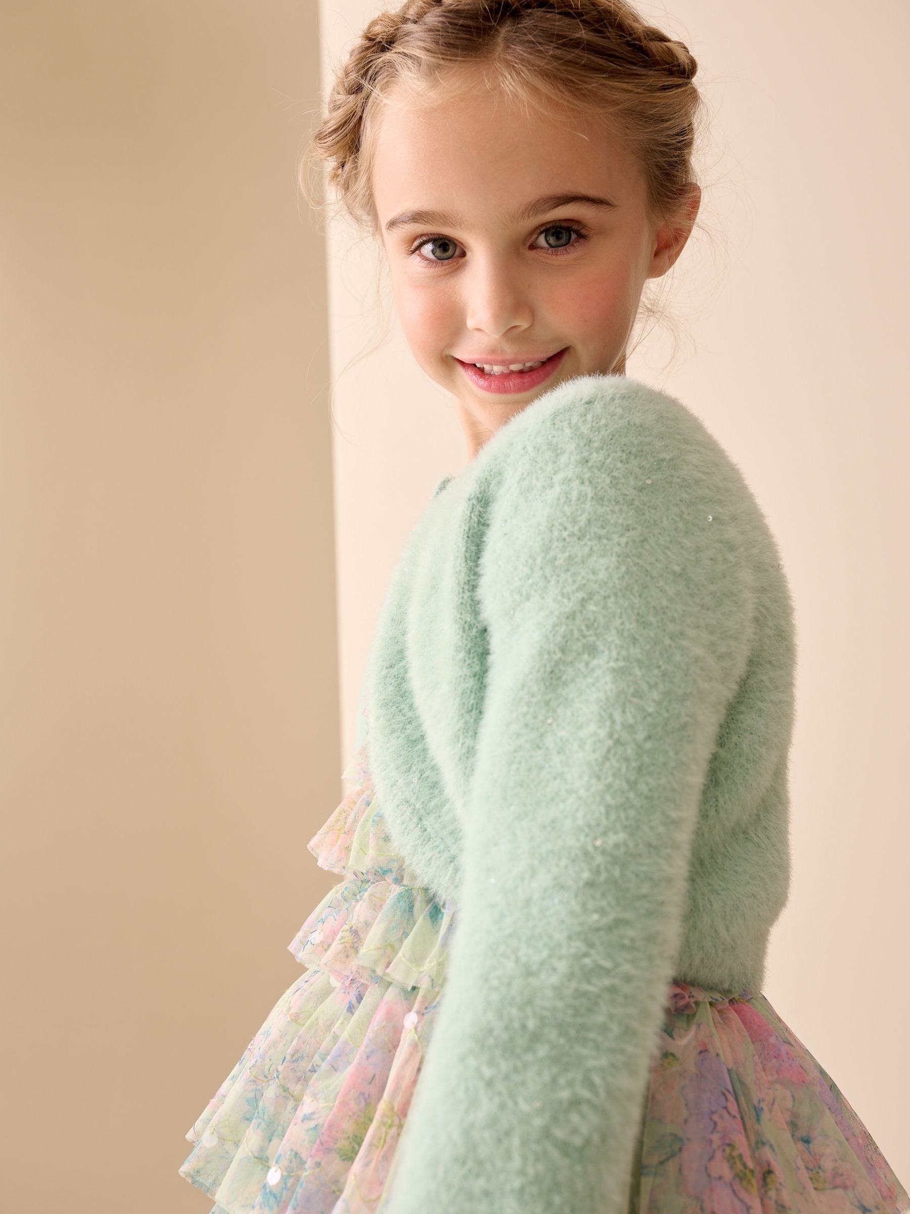 Dsiney Kidz - Teal Occasion Bridesmaid Knitted Fluffy Cardigan Shrug (12mths-16yrs) image 2