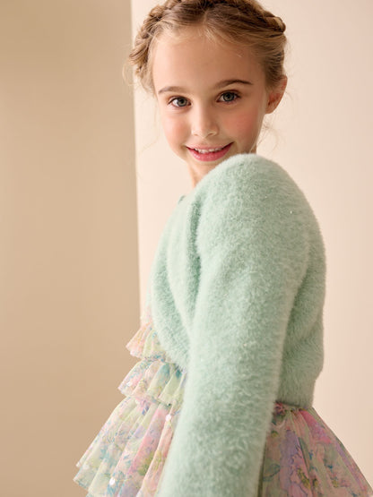 Dsiney Kidz - Teal Occasion Bridesmaid Knitted Fluffy Cardigan Shrug (12mths-16yrs) image 2