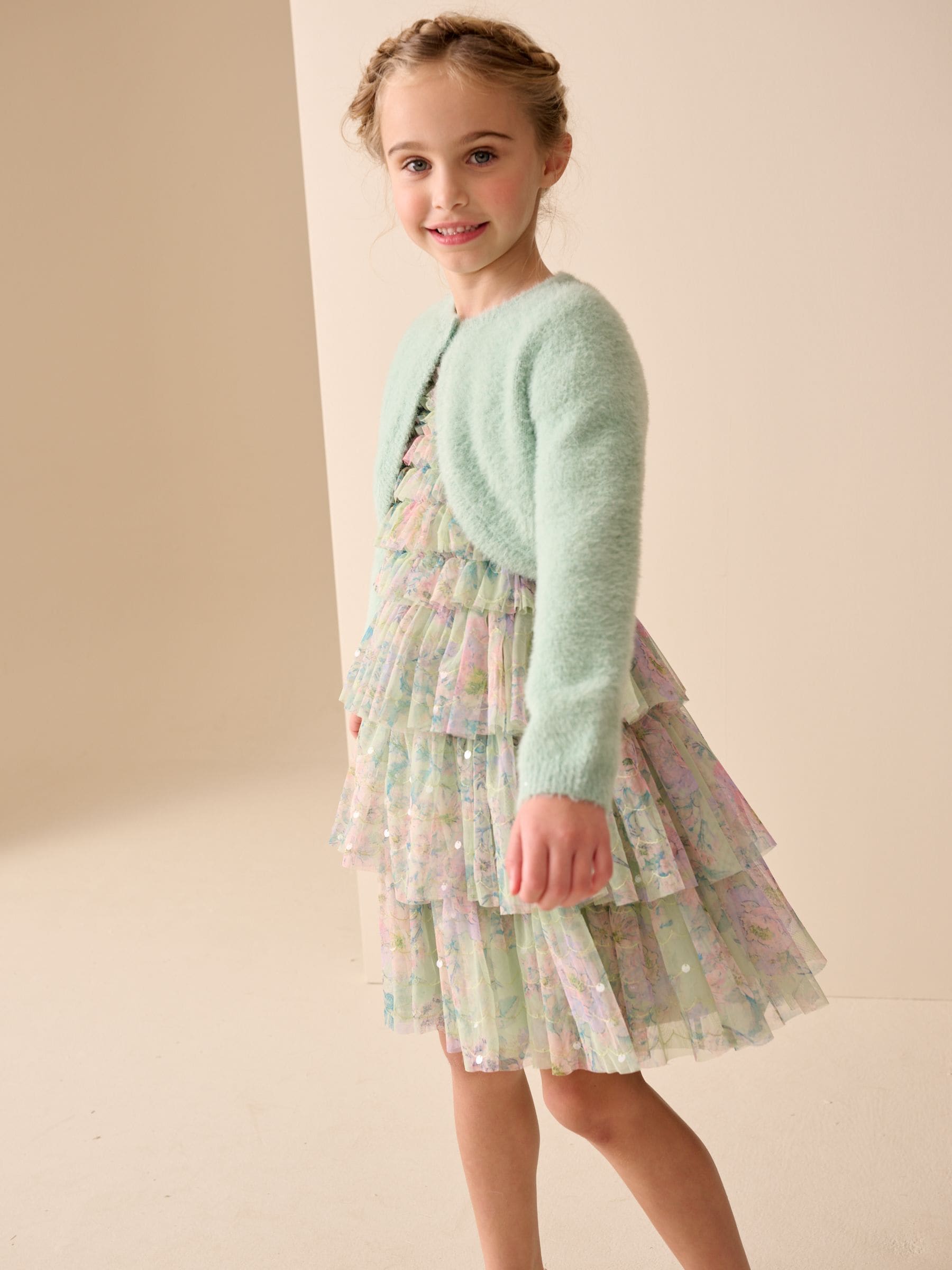 Dsiney Kidz - Teal Occasion Bridesmaid Knitted Fluffy Cardigan Shrug (12mths-16yrs) image 4