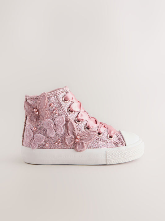 Pink Glitter Butterfly High Top Trainers image 2
