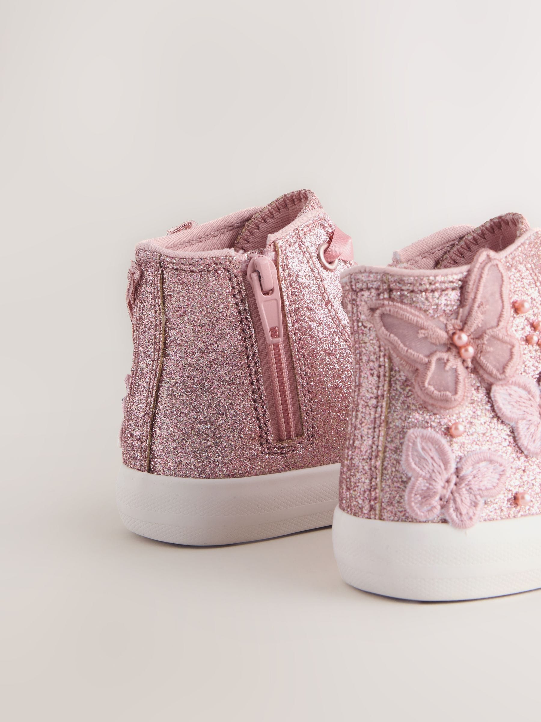 Pink Glitter Butterfly High Top Trainers image 4