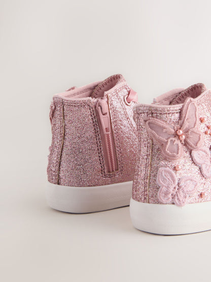 Pink Glitter Butterfly High Top Trainers image 4