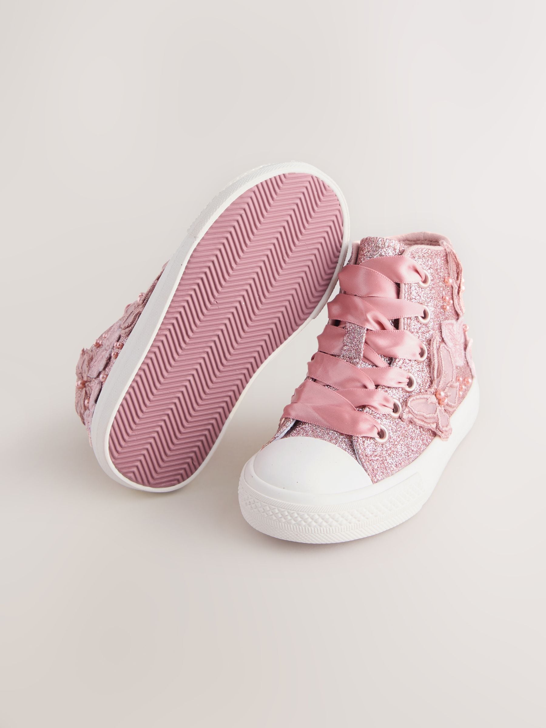 Pink Glitter Butterfly High Top Trainers image 4