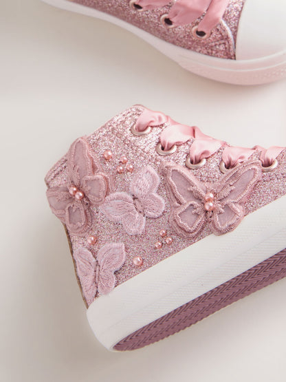 Pink Glitter Butterfly High Top Trainers image 5