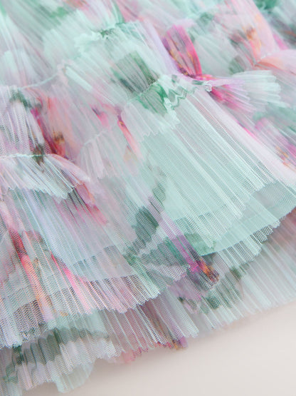 Baker by Ted Baker Mint Green Crinkle Mesh Tiered Bow Back Dress image 10