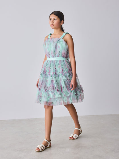 Baker by Ted Baker Mint Green Crinkle Mesh Tiered Bow Back Dress image 4